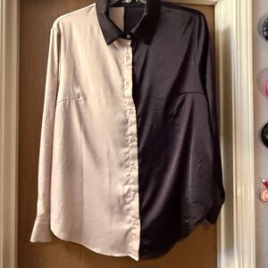 SHEIN Black and Cream Casual Button Down Shirt
